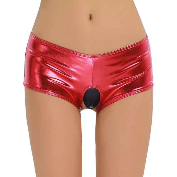 Faux Leather Crotchless Shorts