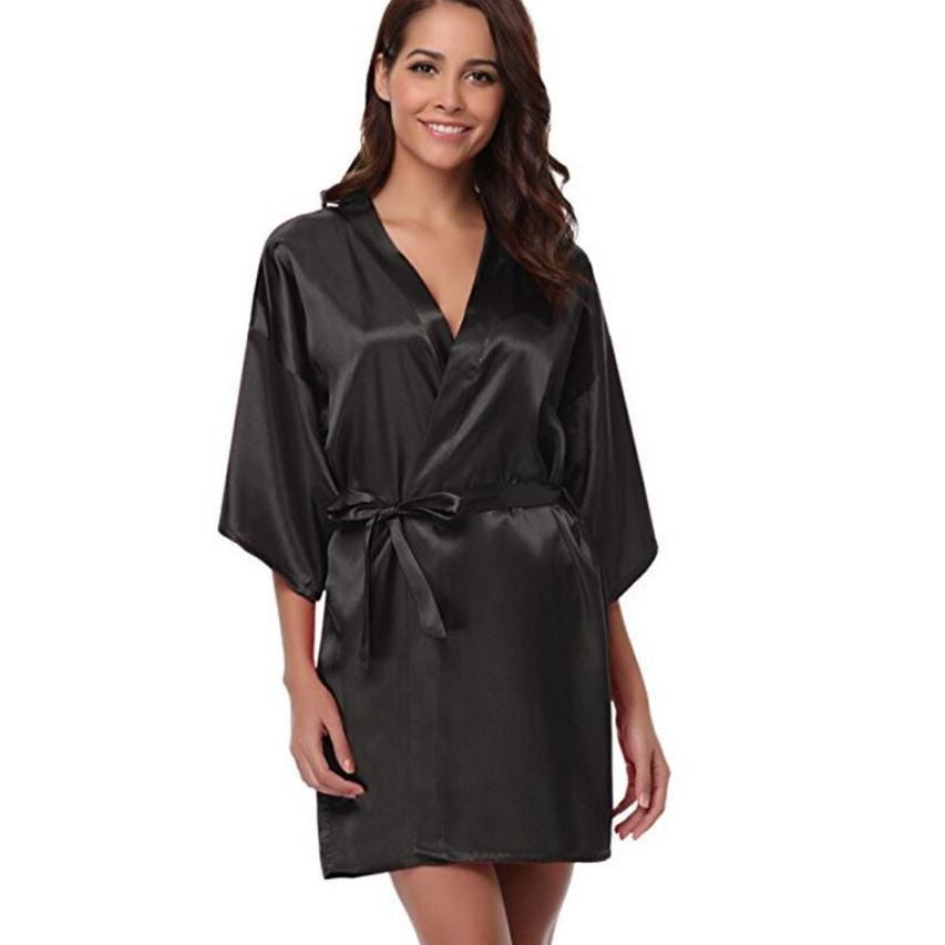 Satin Kimono Robe - Black / S