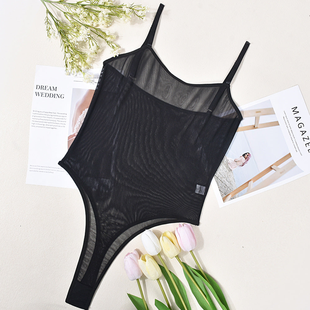 Sheer Mesh Backless Jumpsuit - Black / S