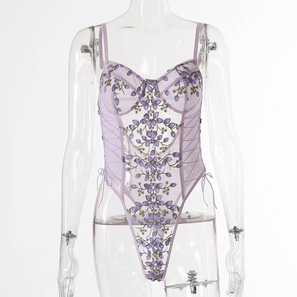 Lace Mesh Corset Teddy