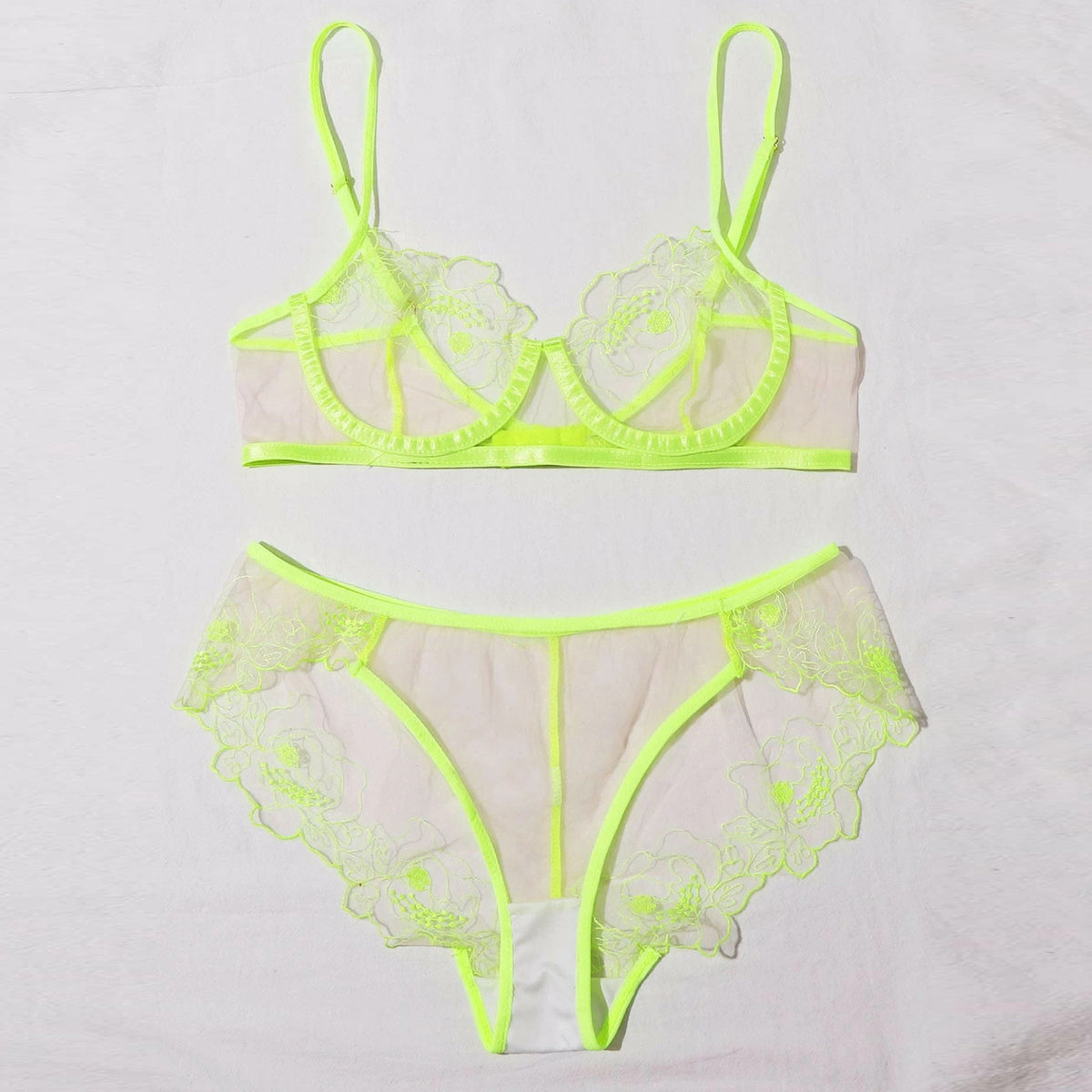 Embroidered Sheer Mesh Lingerie Set