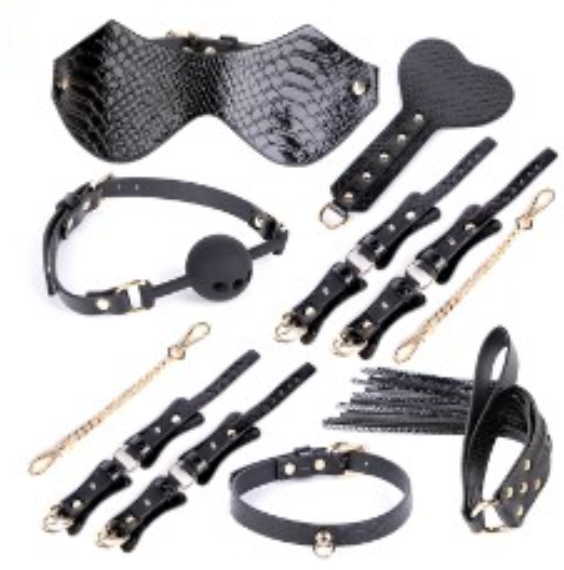 Collar and Handcuffs Restraint Set - Black suit