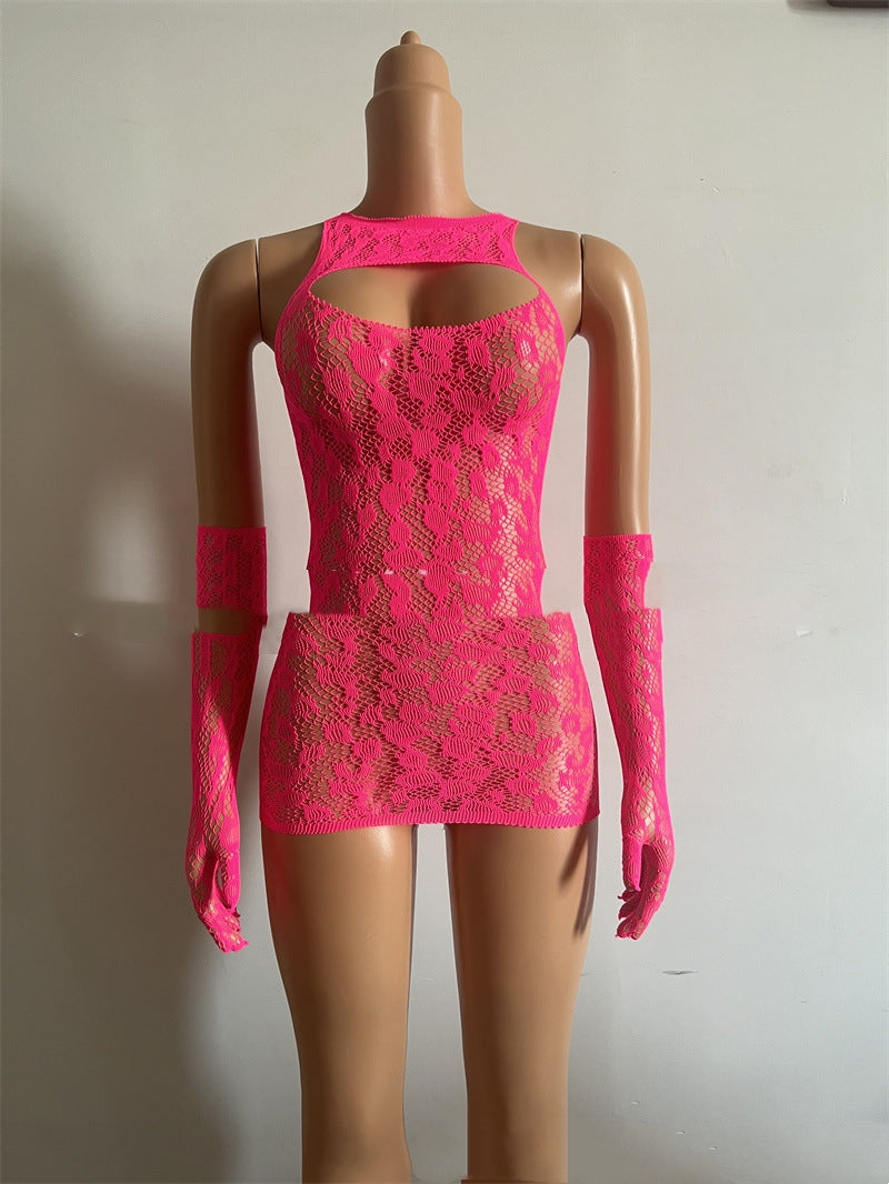 Fishnet Dress and Gloves Set