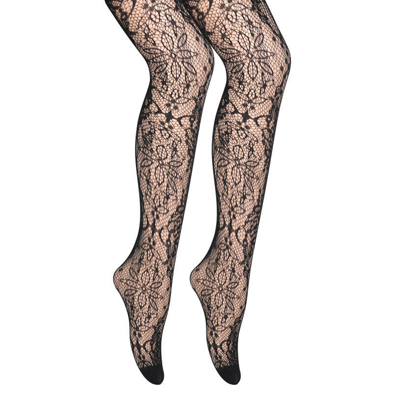 Black Jacquard Fishnet Pantyhose - SY W3024 Abstract Jacquard / Black Free Size Boxed